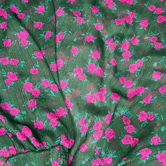 ModCloth Winter Roses Green Floral Blouse Size L - Picture 6 of 8